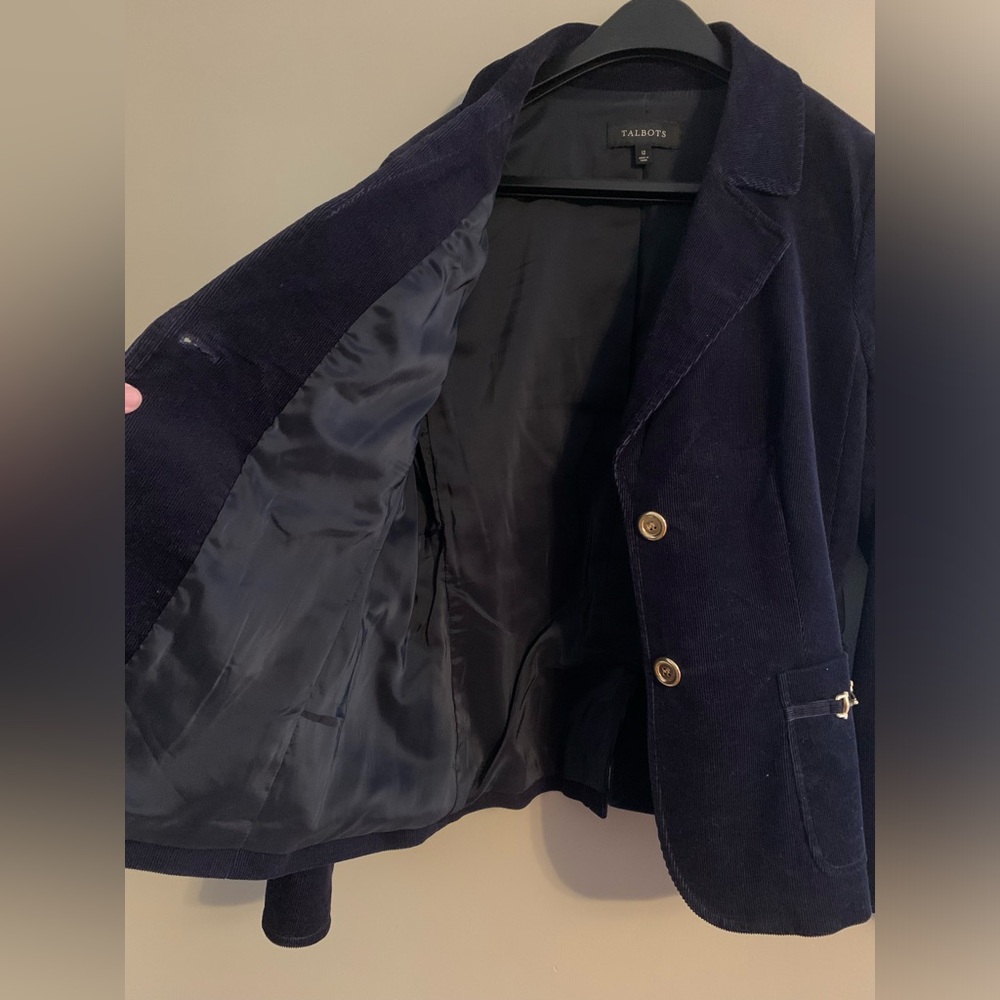 Talbots navy blue corduroy blazer with gold accents size 12 EUC - Picture 7 of 9